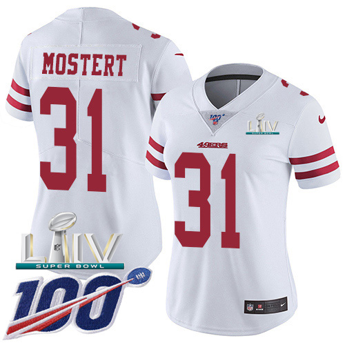 San Francisco 49ers Nike 31 Raheem Mostert White Super Bowl LIV 2020 Women Stitched NFL 100th Season Vapor Untouchable Limited Jersey